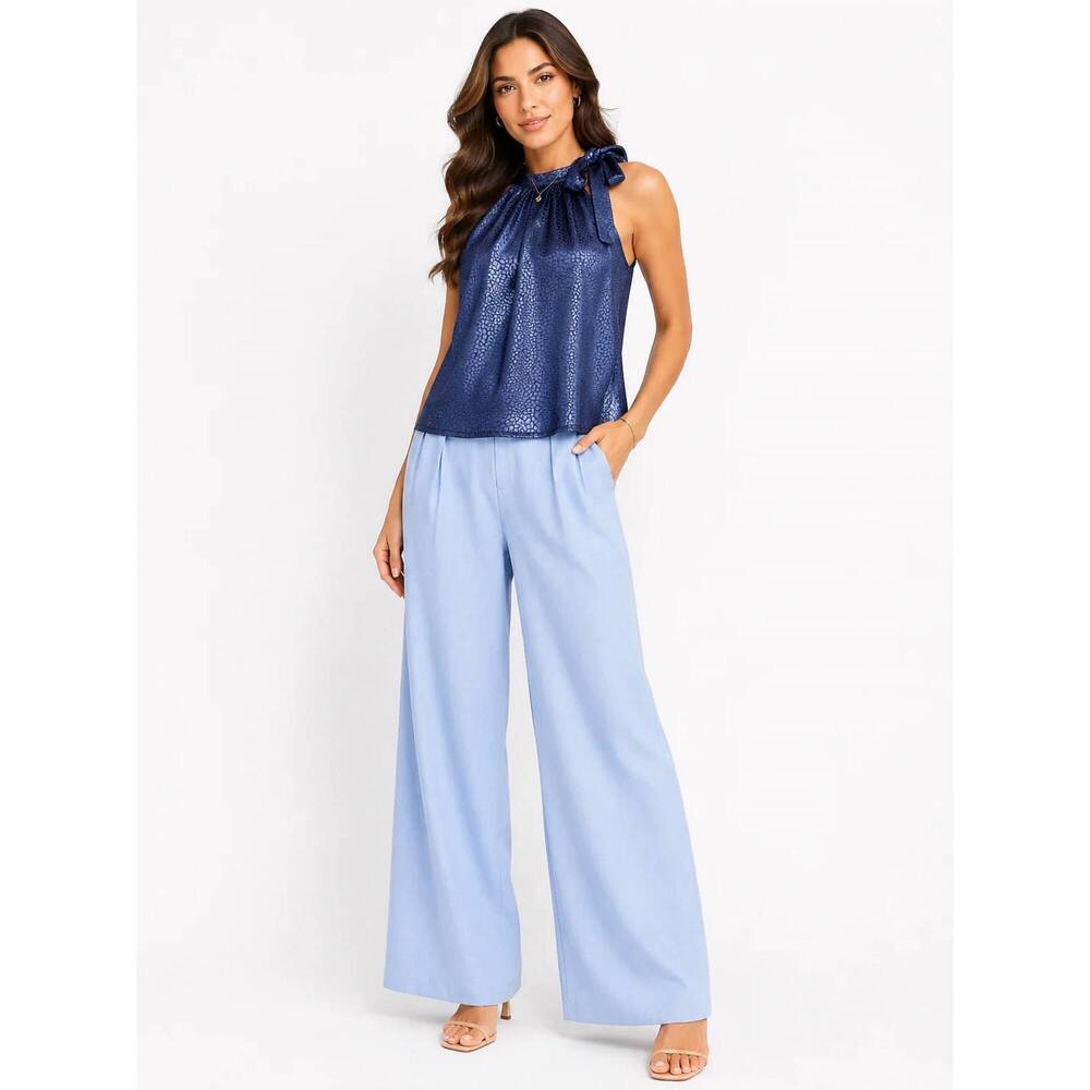 NEW ELINGS satin animal texture halter top in navy